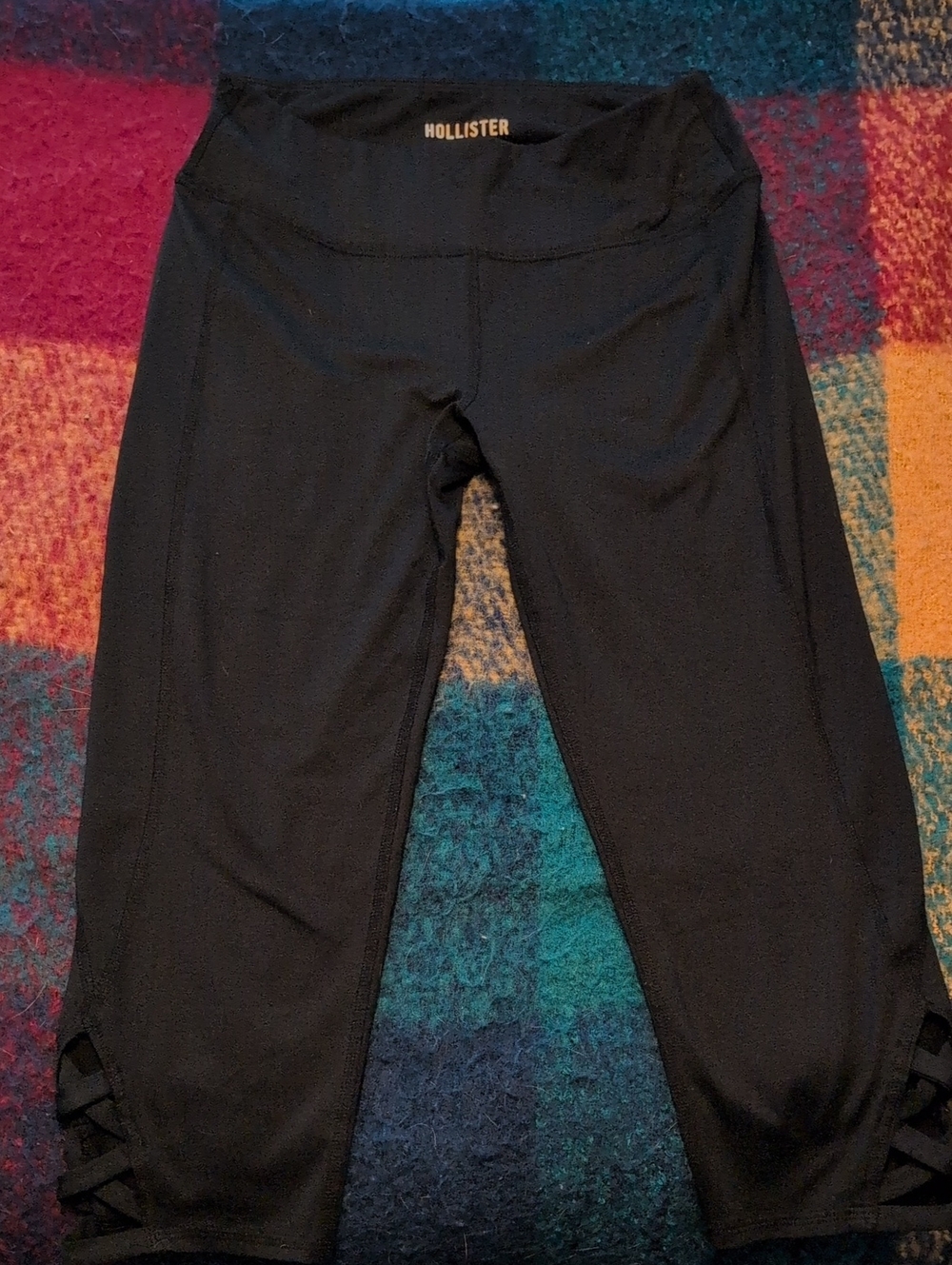 Hollister Black Cropped Leggings with Lattice Hem